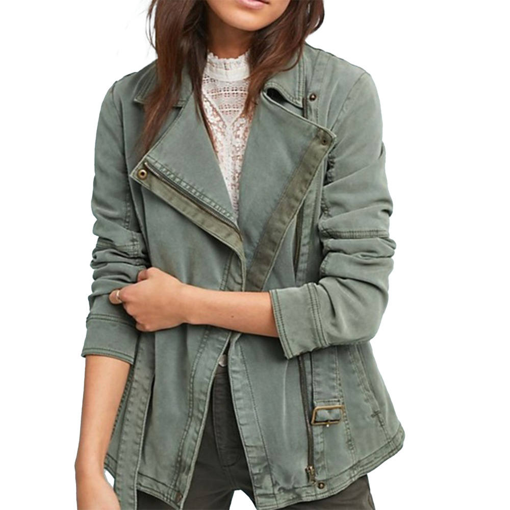 Anthropologie Army Green Belted Moto Jacket Sz S